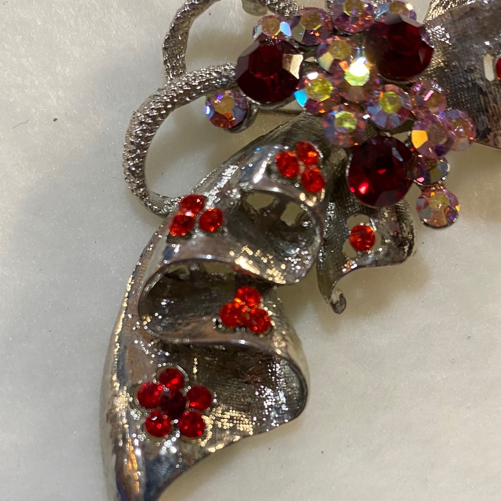 Vintage Red and Pink Rhinestone Brooch Pendant Combo 3 inch in length - Picture 6 of 8